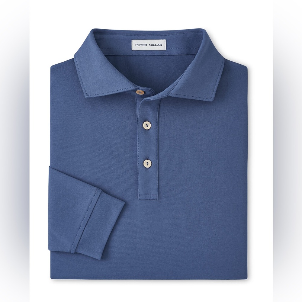 Peter Millar Astral Blue Lyons Performance Jersey Long-Sleeve Polo Golf